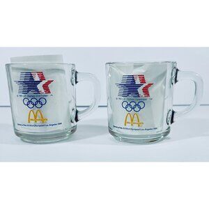 1984 McDonalds Olympics Glass Mug Set Of 2 LA Games Collectible Los Angeles
